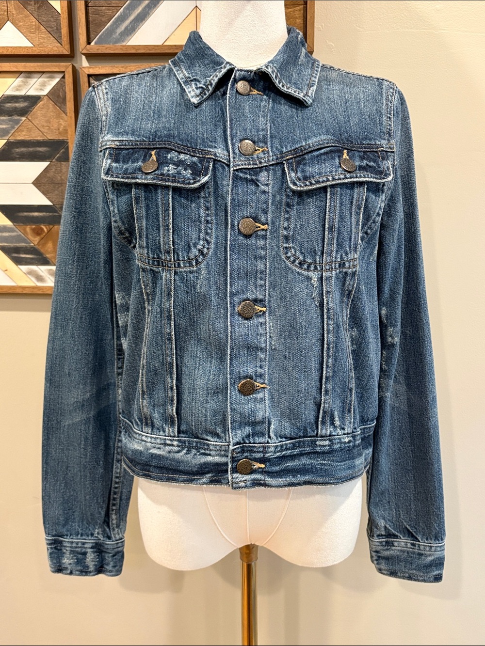 Vintage Ralph Lauren Sport 90s Distressed Denim Trucker Jacket size Small - Picture 7 of 13